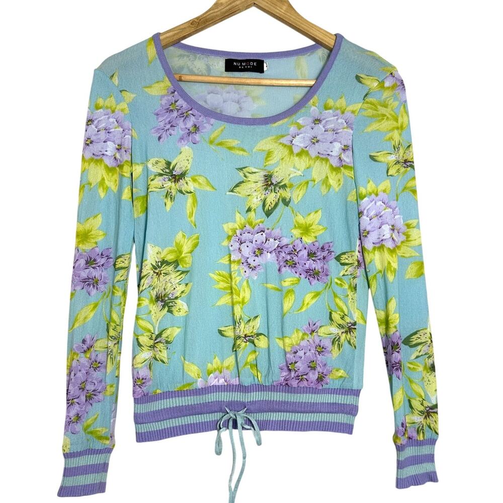 Rare Y2K Nu Mode Du‎ Toi Designer Spring Floral Sheer Mesh Layers Long Sleeve